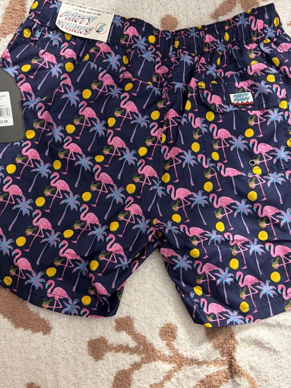 Men’s Navy Flamingo Print Athletic Shorts
